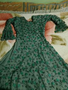 Elegant Green Floral Net Gown