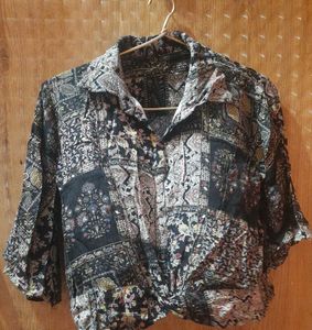 Bohemian Print Collared Button-Up Shirt