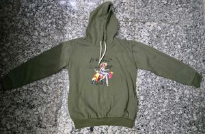 Olive Green Graphic Print Hoodie