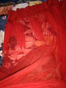 New Cherry Red Heavy Saree With blouse piece