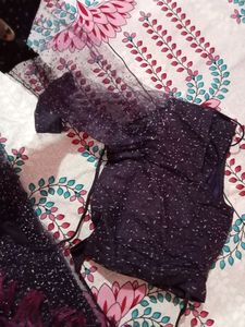 Purple Net Saree With Blouse