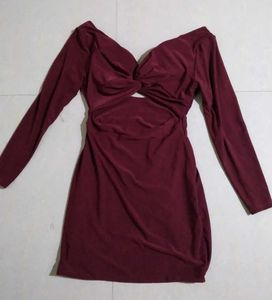 Maroon Long Sleeve Mini Dress