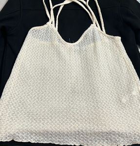 Cream Crocheted Spaghetti Strap Top