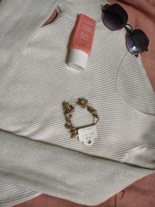 White Ribbed Knit Top