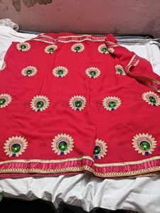 Vibrant Red Embroidered Saree with blouse