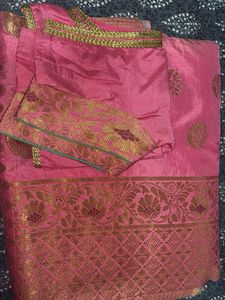 Elegant Pink Silk Saree with Gold Weave Blouse