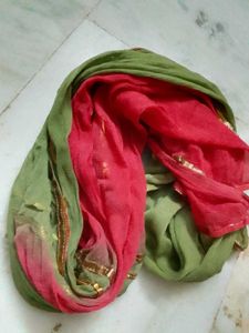Red and Green Dupatta with Gold Border