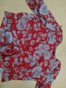 Red Floral Print Blouse