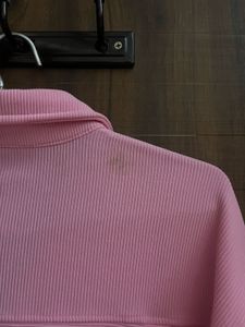 Pink Textured Button-Up Shirt and Pants Co-ord Set