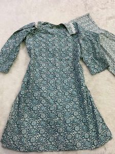 Teal Printed Kurti &amp; Pants Set