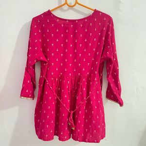 pink tunic with mirror work yoke