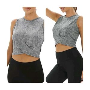 Gray Twist Front Sleeveless Crop Top