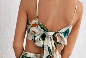 Tropical Print Crop Top &amp; Skirt Set