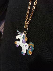 Unicorn Gold Enamel Pendant Aesthetic