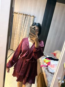 Maroon Velvet Wrap Dress🎀🦋