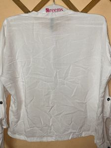 White Pintuck Button-Up Blouse