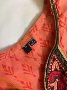 Orange Embroidered Kurta Set with Dupatta and pant