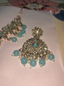 Stunning Teal Blue &amp; Silver Necklace Set with Earr