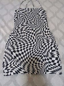 worn only once - Checkered Halter Neck Mini Dress