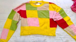 Colorful Patchwork Knit Sweater