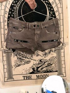 Stylish Brown Distressed Zipper Shorts