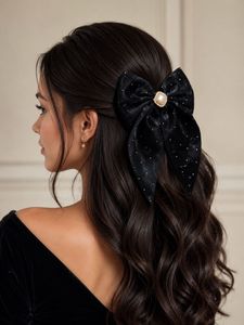 Black Pearl Bow Hair Clip