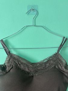 Brown Lace Trim Cami Top