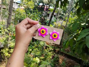 Handmade Pink Flower Earrings