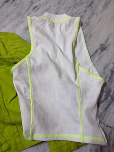 Lime Green Jacket &amp; White Crop Top Set