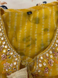 Yellow Embroidered With Mirror  Work Kurta Kaftan
