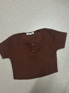Brown Crop Top with Buttons