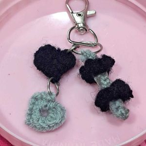 Handmade Crochet Heart & Dumbbell Keychain