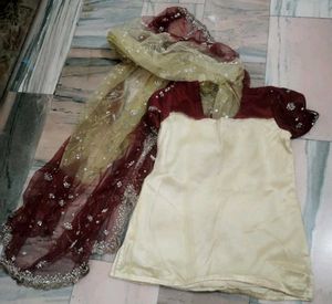 Maroon &amp; Cream Lehenga Choli Set