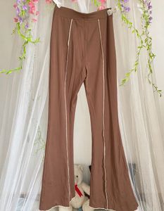 Brown Flared Trousers with Piping