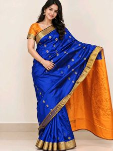Royal Blue Saree with Golden Border