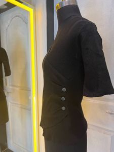 Black Ribbed Wrap Top