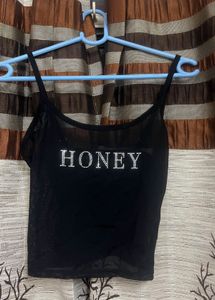 FOREVER21 Sparkling "HONEY" Mesh Crop Top