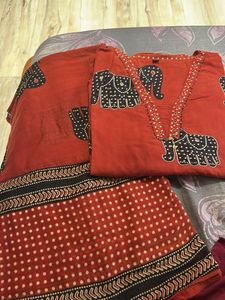 Red Elephant Print Kurta Set