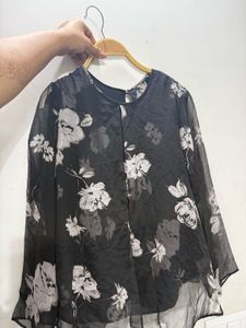 Chic Black Floral Sheer Top