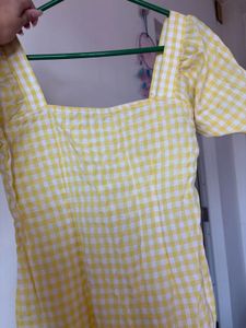 Cute Yellow Gingham Puff Sleeve Dress