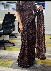 Floral Print Saree with Embellished Border