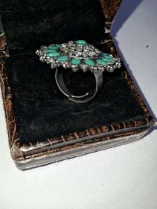 Teal &amp; Rhinestone Ring