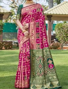 Elegant Pink &amp; Green Banarasi Silk Saree
