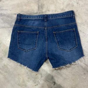 Ripped Denim Shorts With Patches