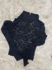 Sheer Lace Mock Neck Top
