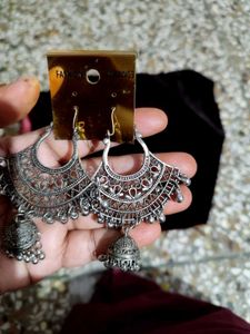Boho Oxidized Silver Jhumka Earrings