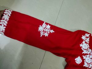 Red Kurta with White Embroidery