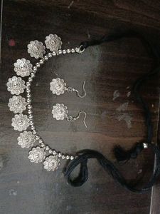 Oxidized Silver Floral Choker Set