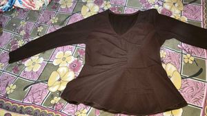 New Brown Ruched Peplum Top