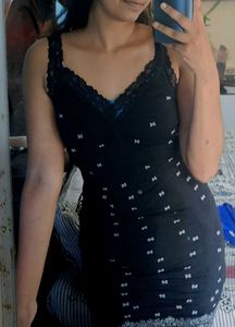 Black Lace Trim Slip Dress